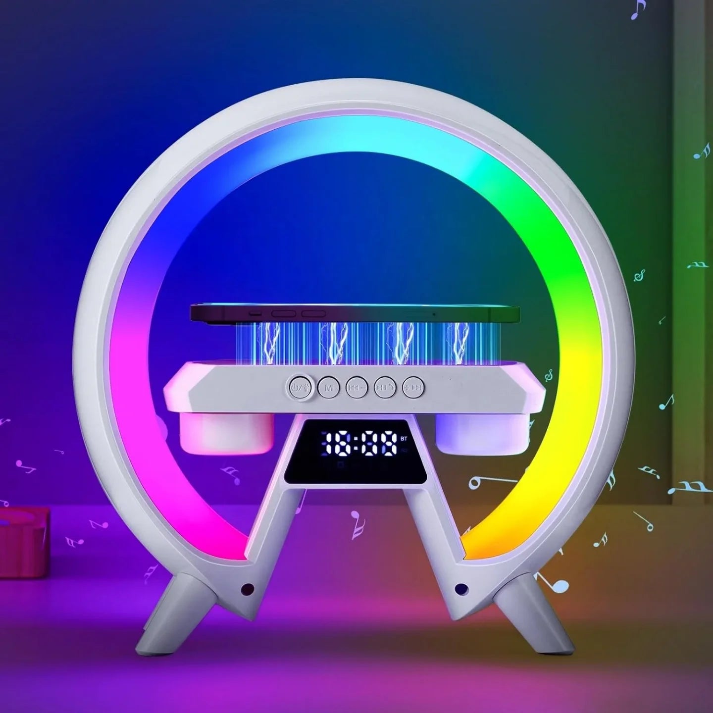 Fasion Mini Portable Audio Loudspeaker Speaker with Wireless Charger LED RGB Lamp Alarm Clock for Mobile Phone Indoor Outdoor
