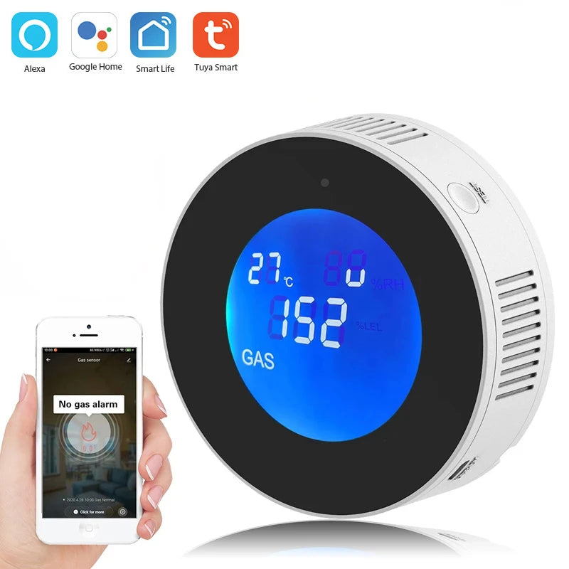 Tuya Wifi Smart Natural Gas Alarm Sensor With Temperature Function Combustible Gas Leak Detector