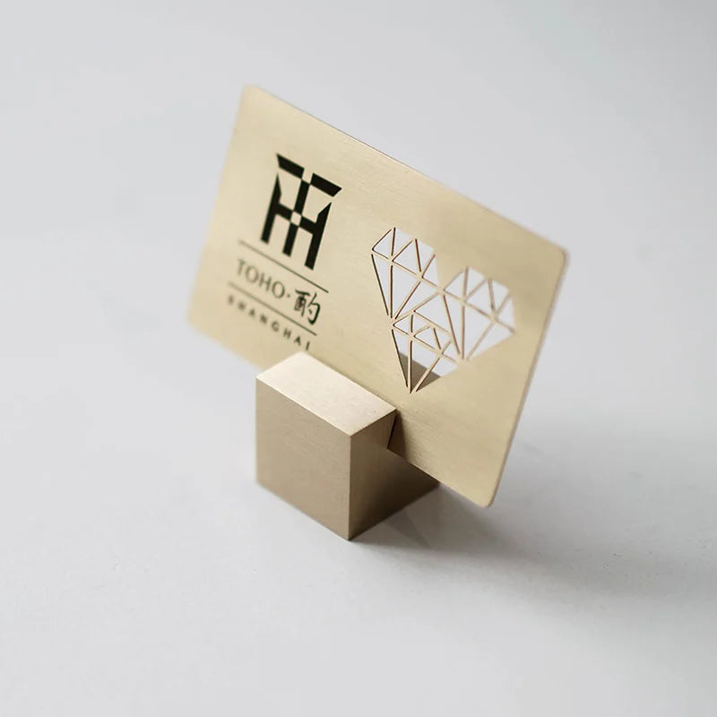 Mordem  Personalized Brass  Table  Card Holder Price Tag Holder Business Card Desktop Table Card Holder Photo Clip Cube Stand