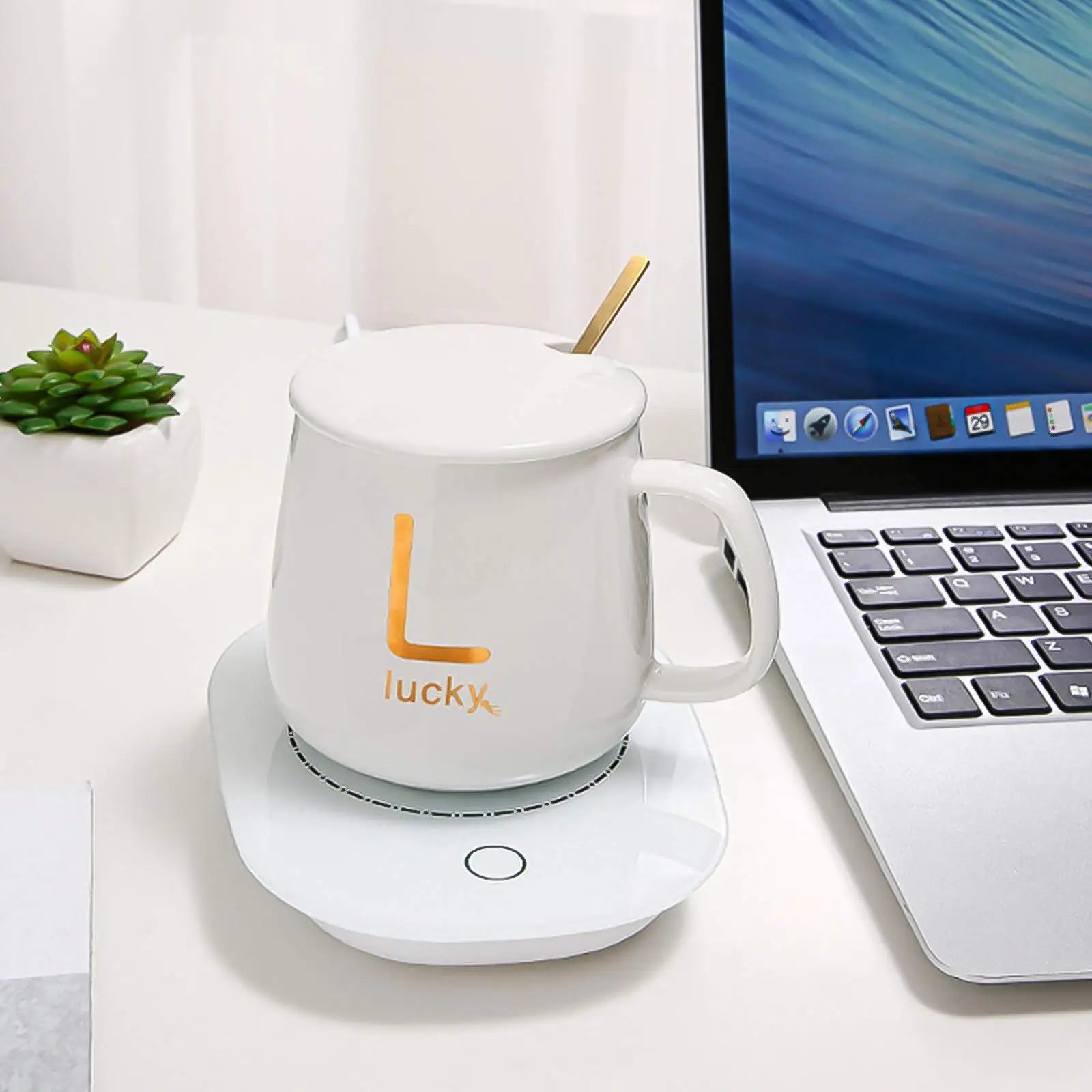 Horoscope 55 Degree Constant Temperature Thermostatic with USB Electric Smart Heated Ceramic Coffee Cup Mug Warmer Set