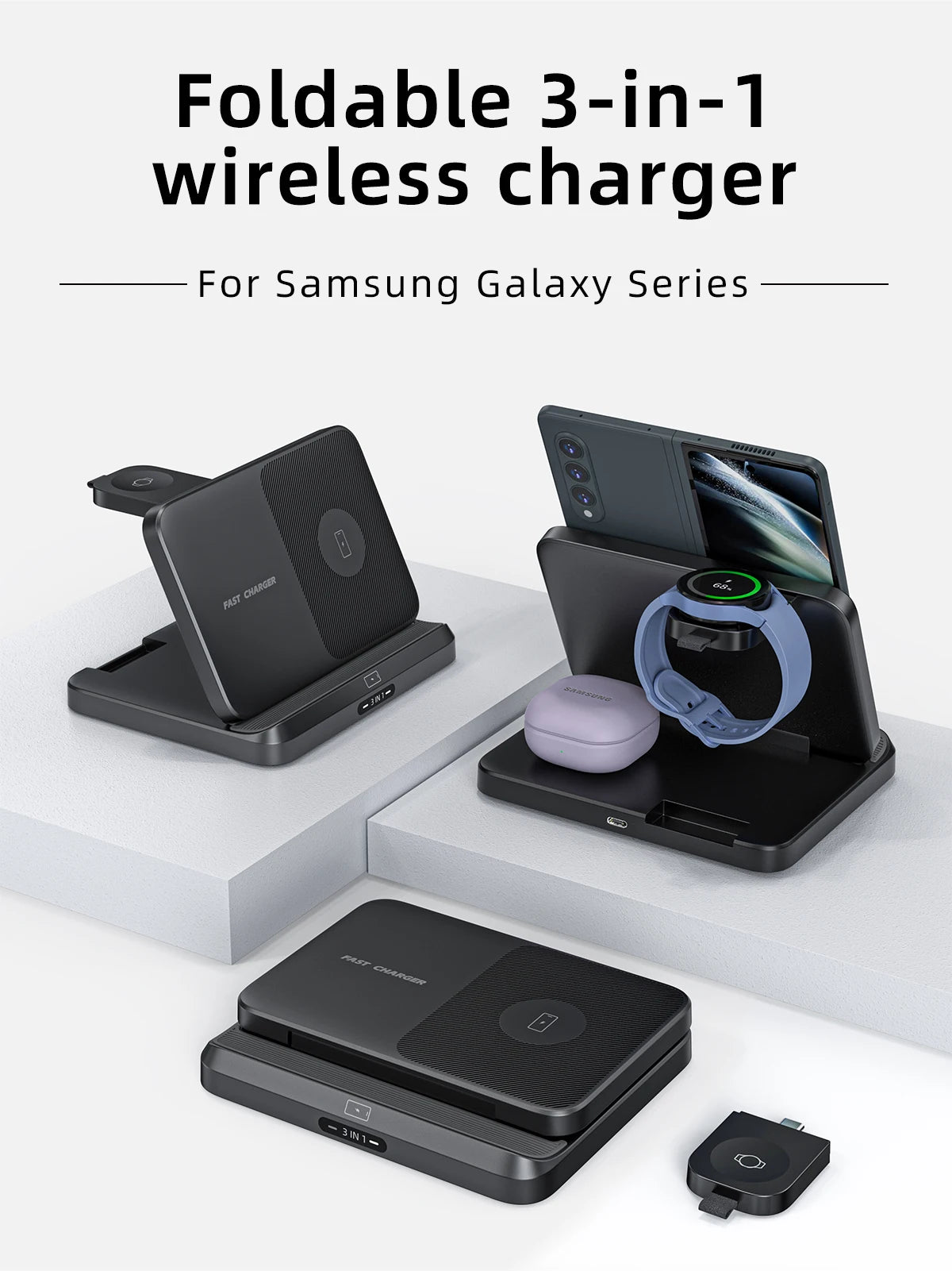 Desk 3 in 1 Wireless Charging Holder Induction 15W Wireless Chargers for Sumsung Dual Coil Foldable Wireless Charger Stand