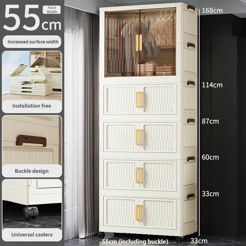55-85CM Multifunctional Wardrobe Thickened And Movable Cabinet Suitable For Organizing In Children'S And Babies' Bedrooms
