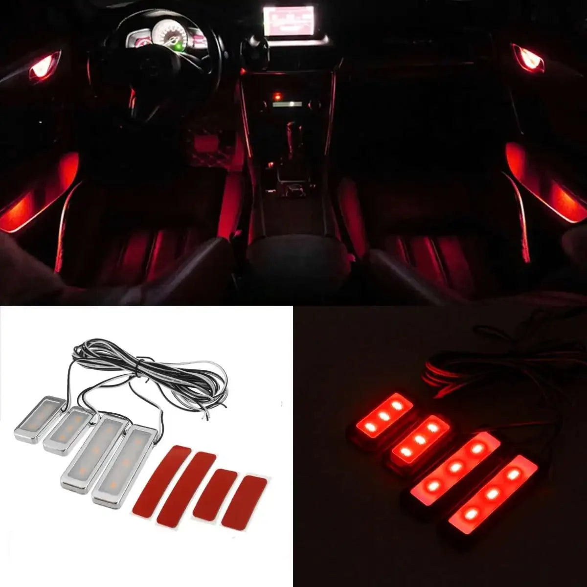 4Pcs LED Car Inner Light Bowl Decorative Lights Universal Auto Atmosphere Lamp Armrest Interior Door Handle Lighting Acceesories