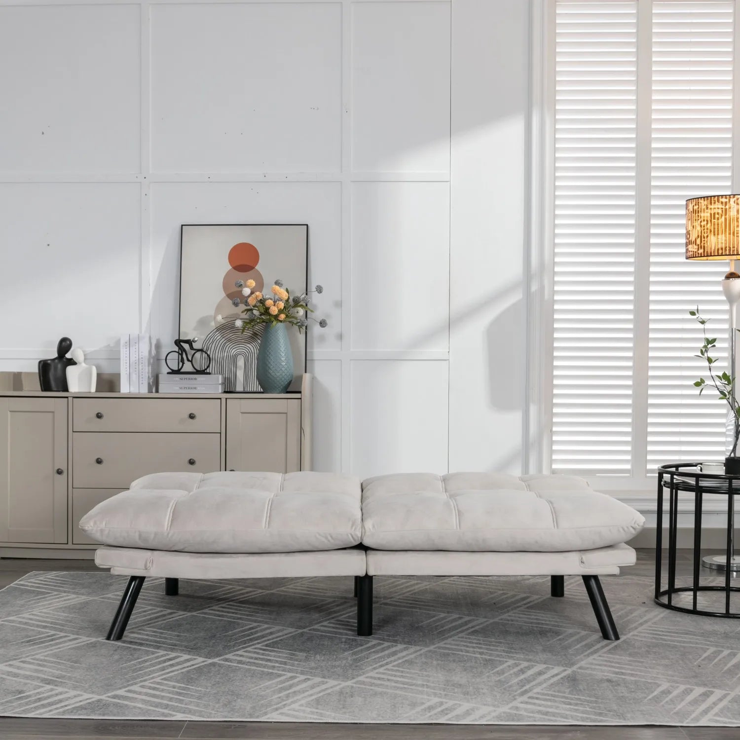 Convertible Folding Sofa Bed 2 Seater Modern Upholstered Sleeper Adjustable Armrests Backrest Space Saving Twin Sofa Apartment