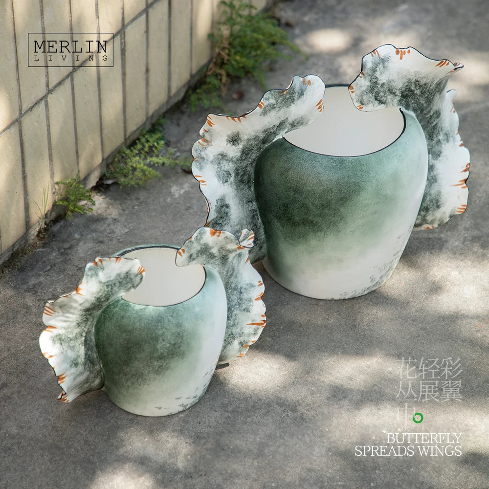 Merlin Living Hand Painting Flower Vase for Home Decor Butterfly Vase Ceramic Decoration Chaozhou Ceramic Factory Wholesale
