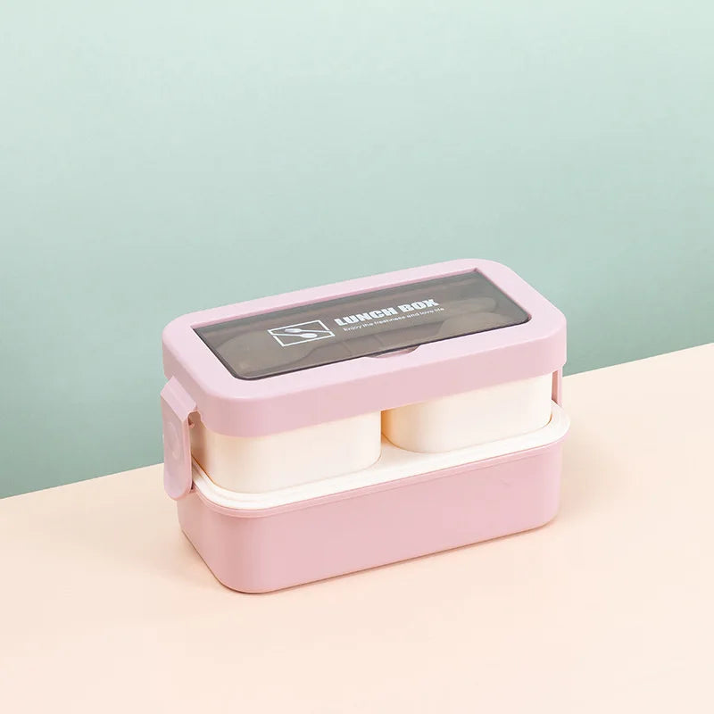 A02 Portable 1000ml PP Lunch Box Double-Layer Plastic Lid BPA Free Bento Box for Daily Meal Prep and Storage