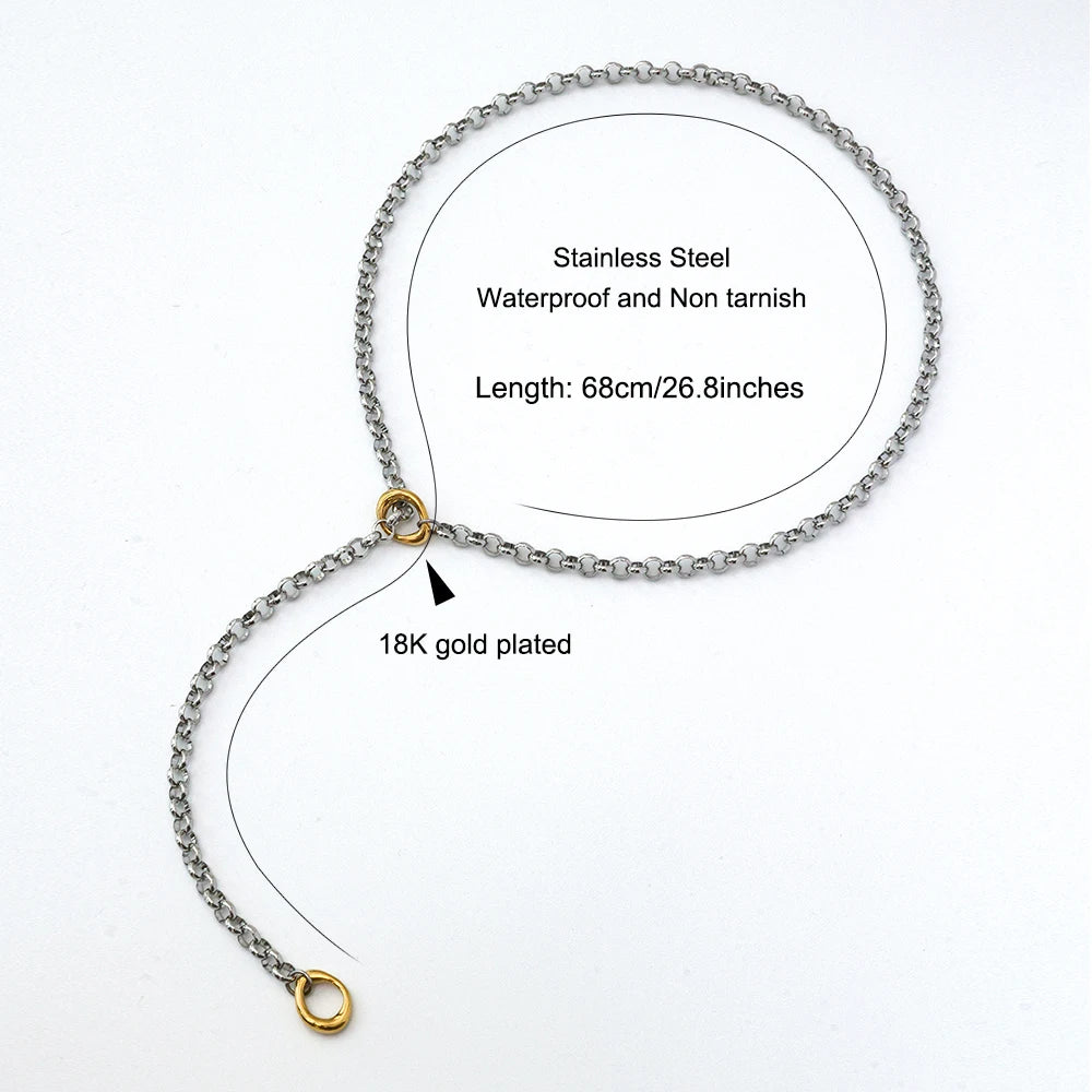 New Arrivals Waterproof Jewelry Minimalist 18K Gold Plated Stainless Steel O Shaped Long Chain Sweater Necklace YF5079