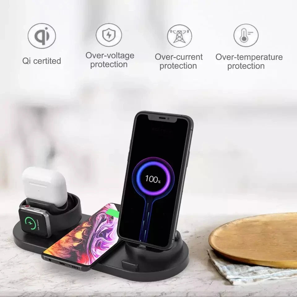 Tabletop 15W Fast Charging 6 in 1 Rotate Holder Universal Wireless Chargers 3 in 1 Dock for iPhone 15 14 13 12 Wireless Charging