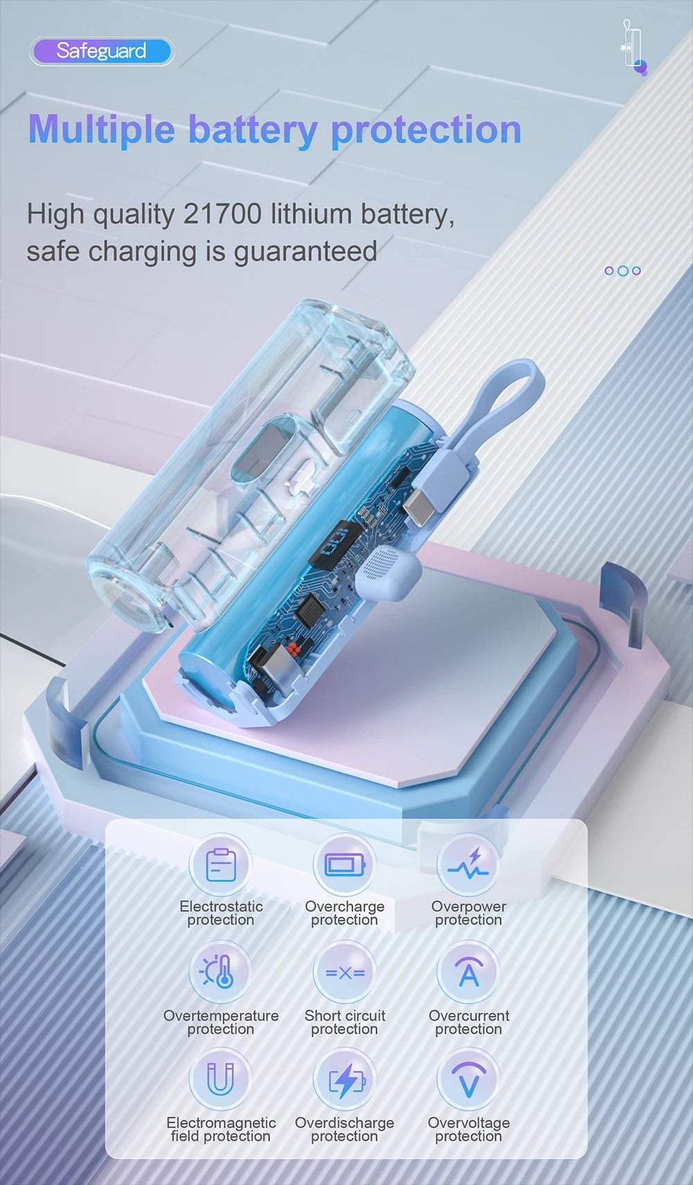 Portable Iphone Charger Battery Pack 5000mAh Large Capacity Tail Plug Power Bank USB C Built-In Cable Mini Capsule Power Banks