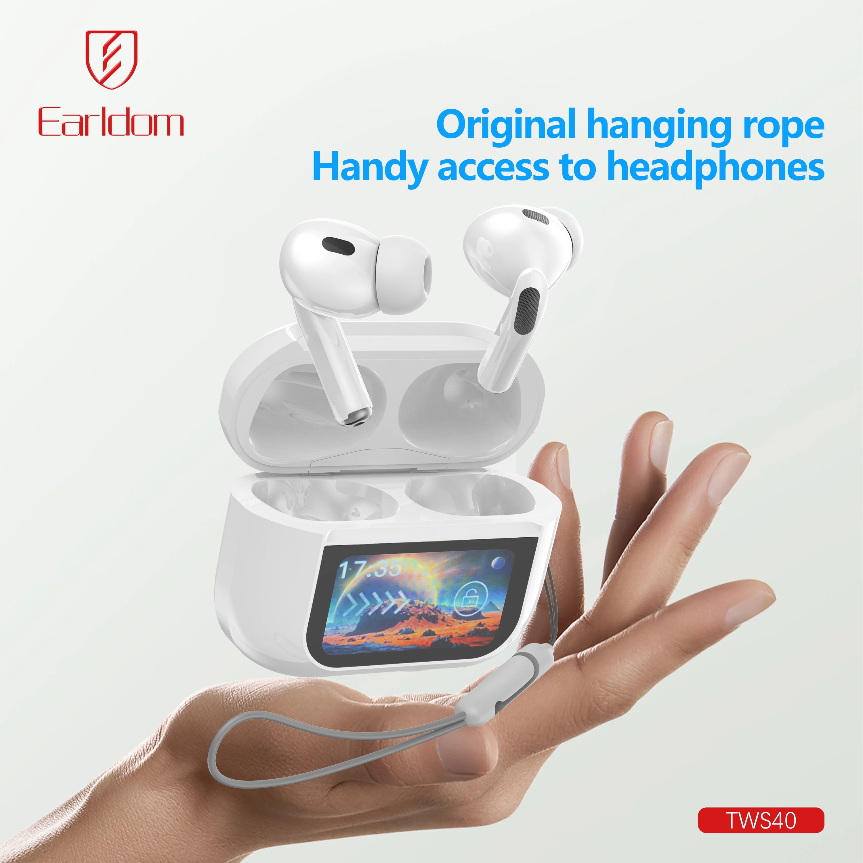 Earldom ANC ENC Tws Earbuds with Digital LCD Touch Control Screen Wireless In-Ear Headphones High Quality Noise Cancelling