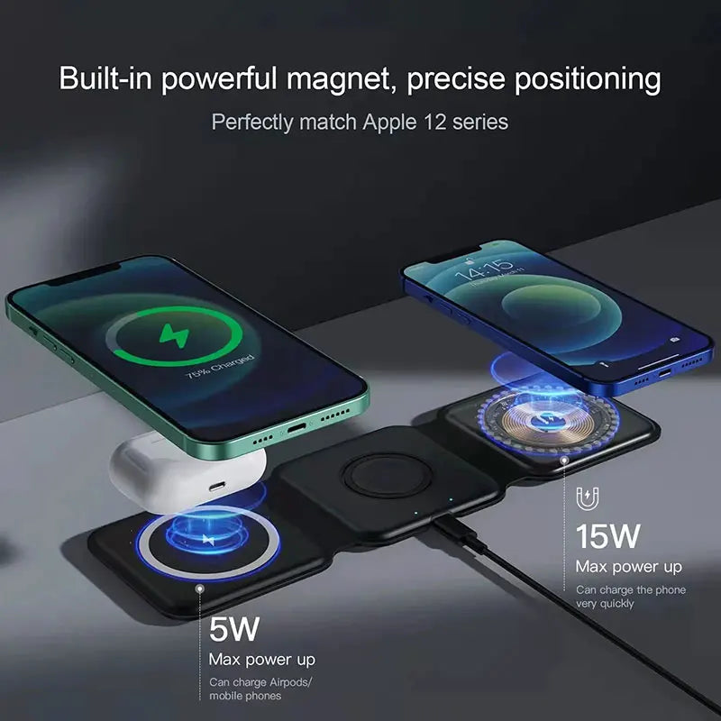 Foldable Magnetic Wireless Chargers for iPhone Smart Watch Earphones Folding 15W Fast Charging Charger Stand