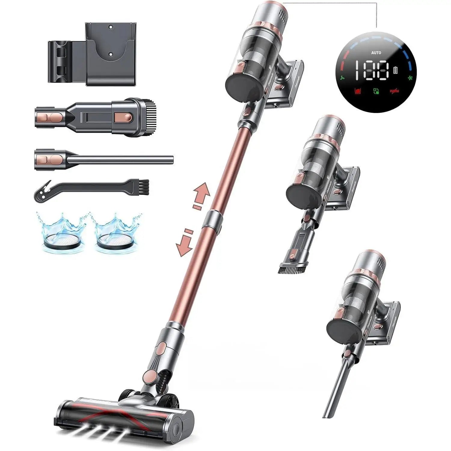 Vacuum Cleaners, 45KPa Powerful Suction Cordless Vacuum Cleaner with LED Touch Display, 60mins Runtime Lightweight Stick Vacuums