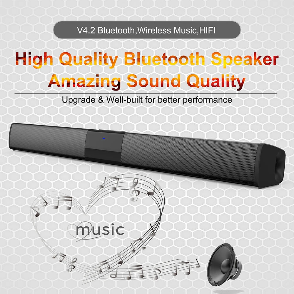 20W Wireless Bluetooth Soundbar Stereo Home Theater System with AUX TF FM Radio Support PC TV Surround Sound Bar BS28B