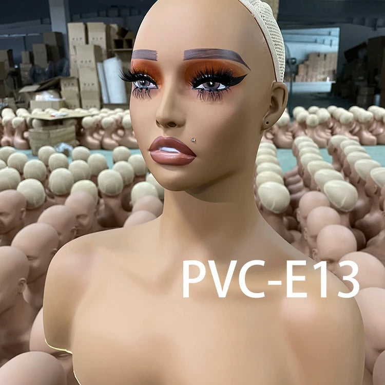 Mode Makeup Female Mannequin Head Display Black Tete De Stand with Realistic Shoulders Wig Displays