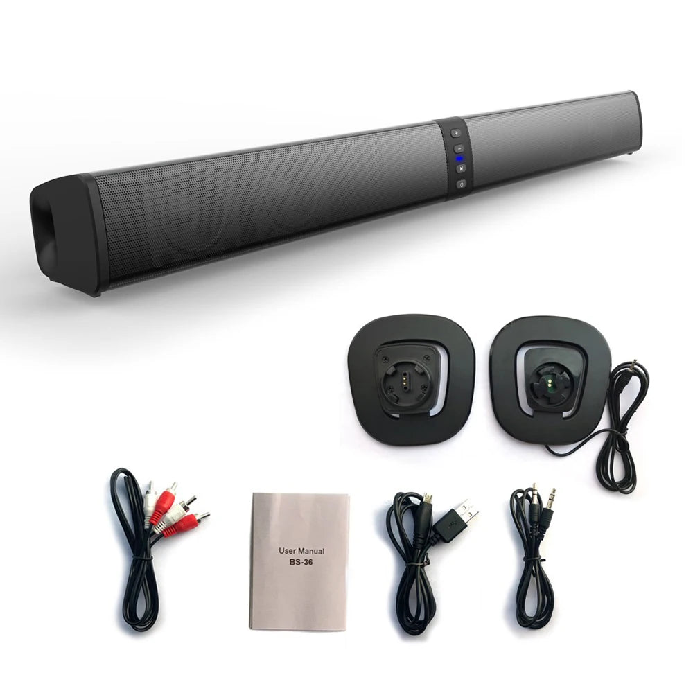 20W Wireless Column Soundbar Bluetooth Speaker Powerful 3D Music Sound bar Home Theater Aux 3.5mm rca TF card For TV PC BS36