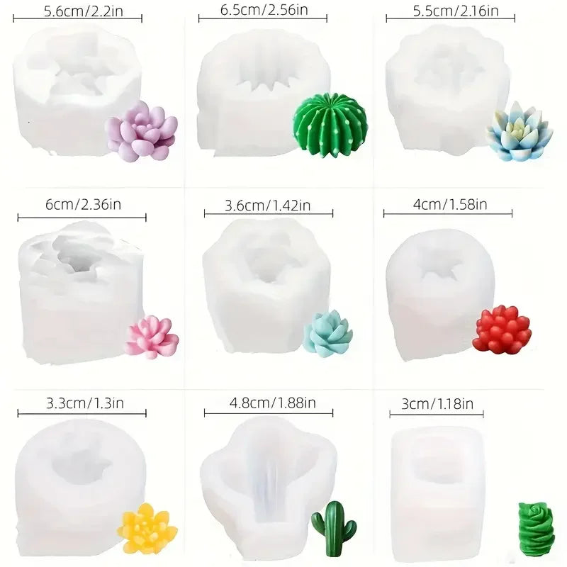9pcs Succulent Plant Silicone Mold for Resin Crafts Scented Candle and Diffuser Gypsum Mold for Desktop Decorative Items