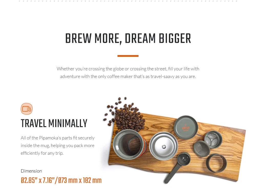 WACACO Pipamoka, All-in-one Vacuum Pressured Portable Coffee Maker, Insulated Travel Mug, Hand Powered and Pressure Brewer