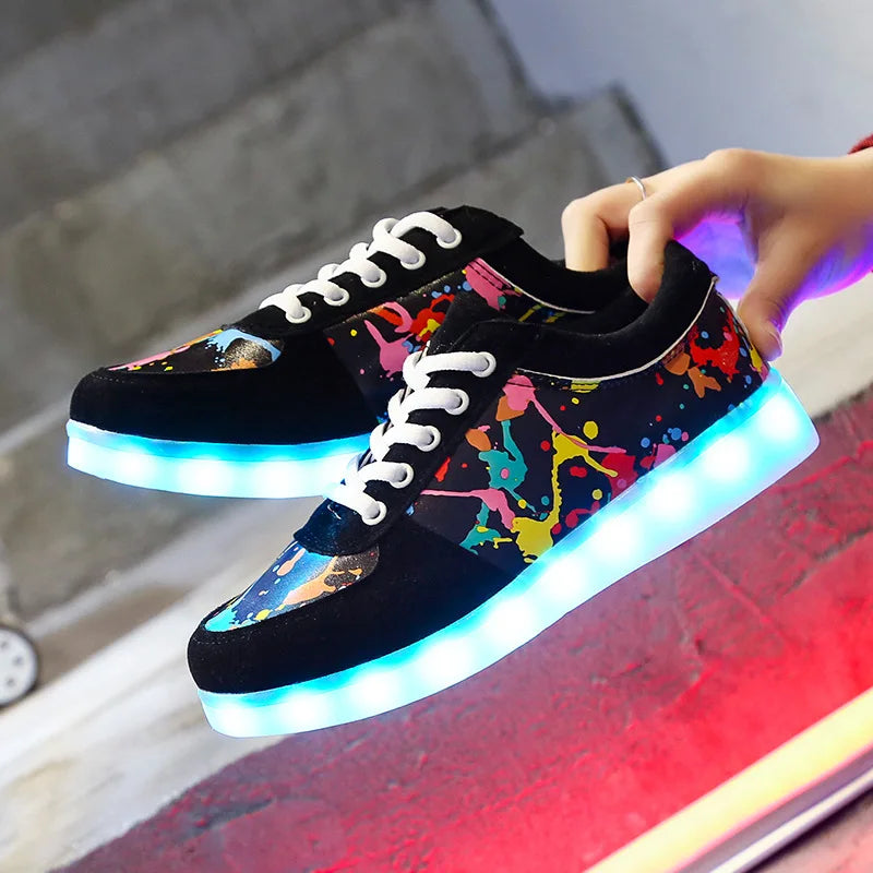 USB Charger Glowing LED Sneakers Breathable Lighted Height Increasing Boys Girls Brand Shoes for Women Luxury