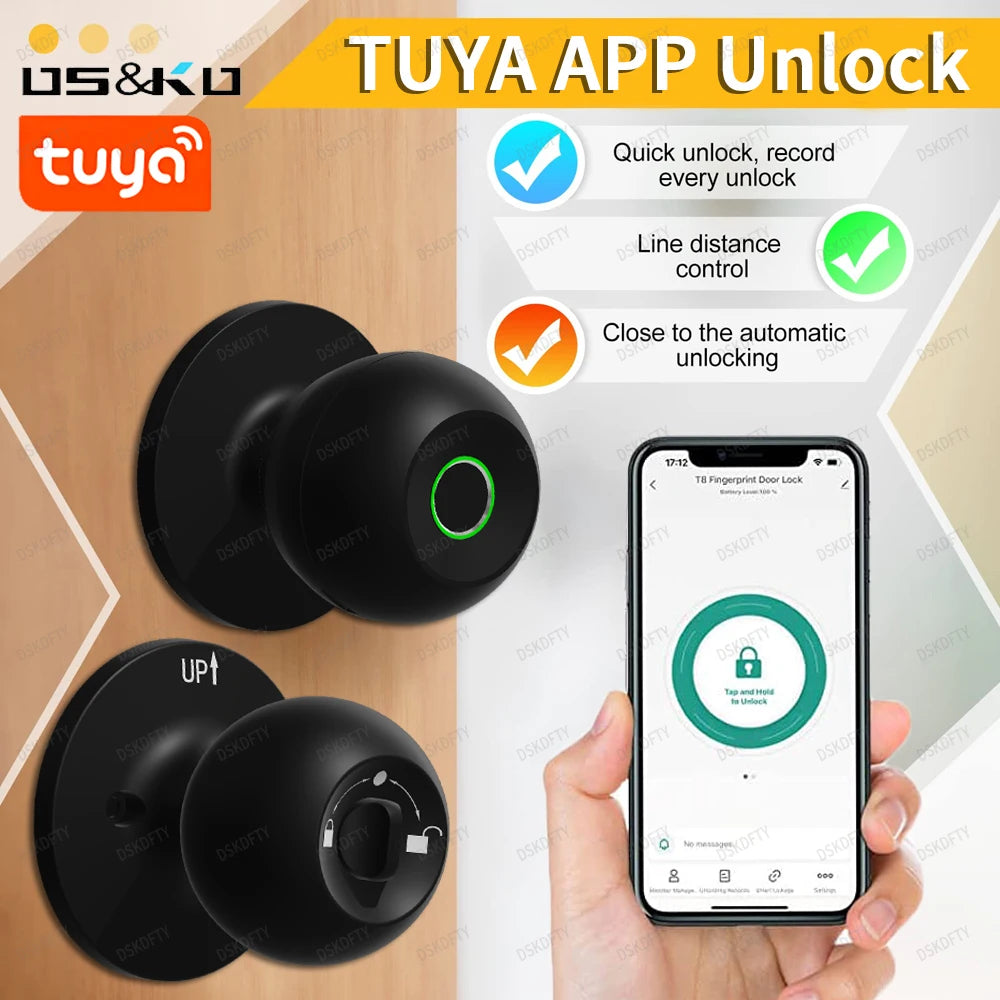 Wholesale Bathroom Tuya Smart Knob With Key Fingerprint Bathroom Hardware Accessories Door Lock