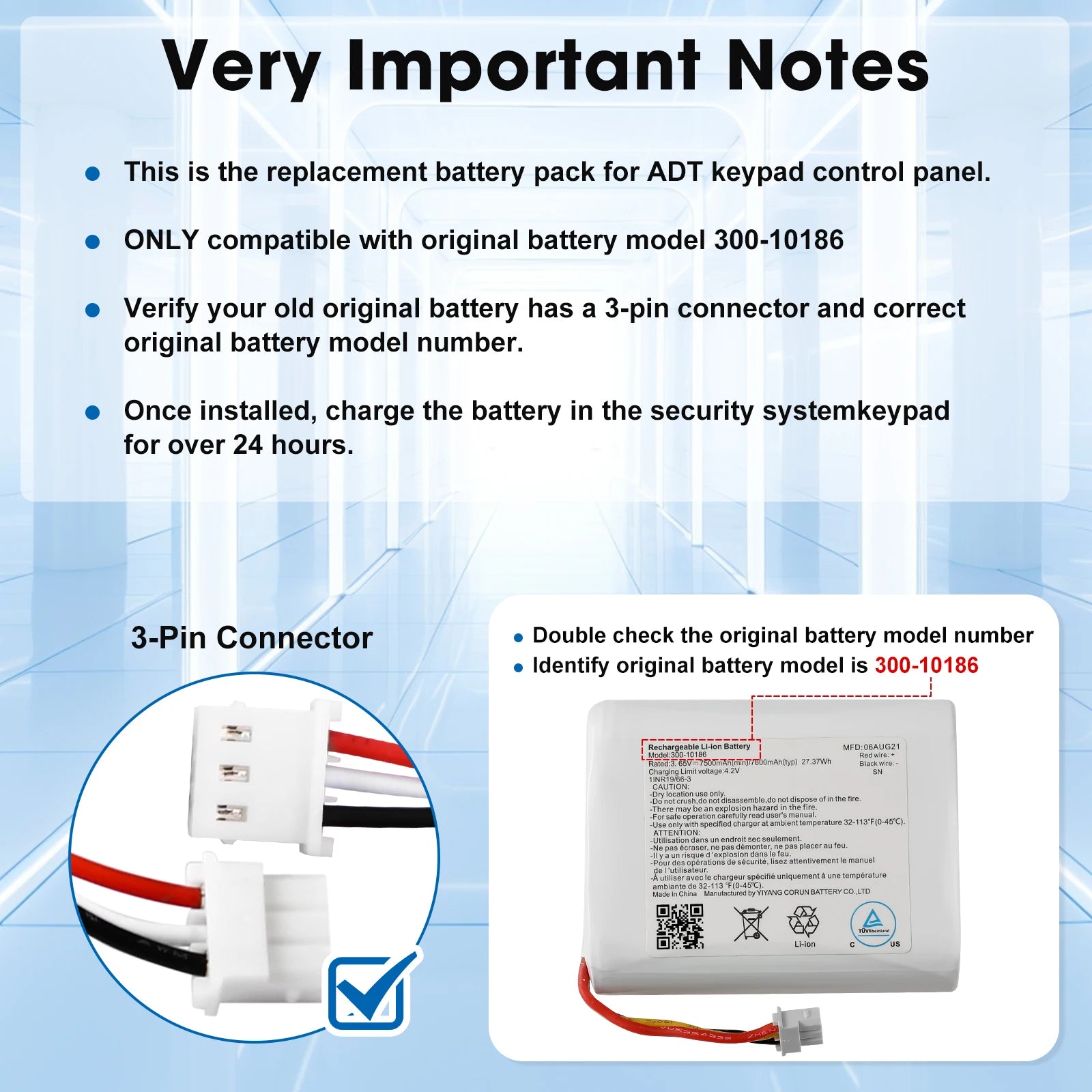 Rapthor 7950mAh Replacement Battery 300-10186 for ADT Command Smart Security Panel 3.6V / 3.7V / 4.2V 29.42Wh