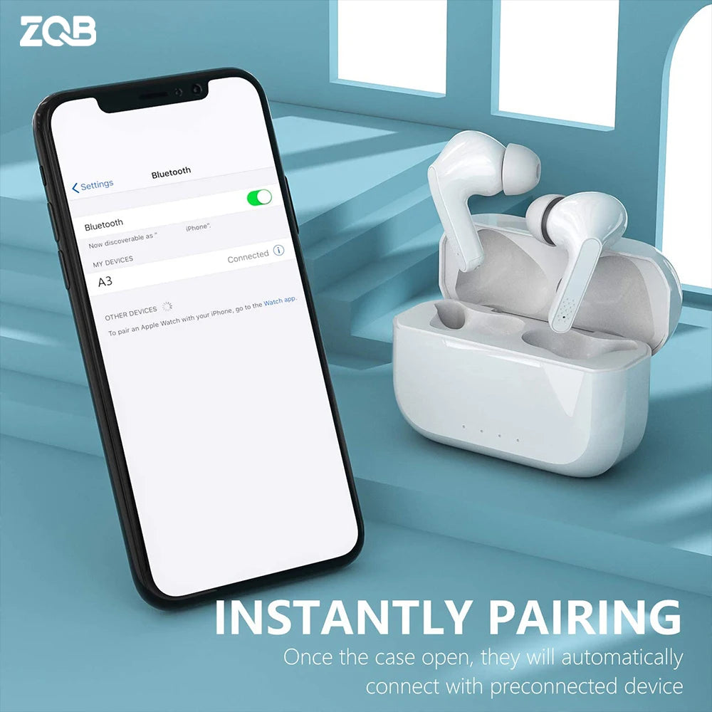 ZQB Best Selling A3 Wireless Bluetooth Earbuds TWS In-Ear Headphones with LED Battery Indicator and JL Chipset