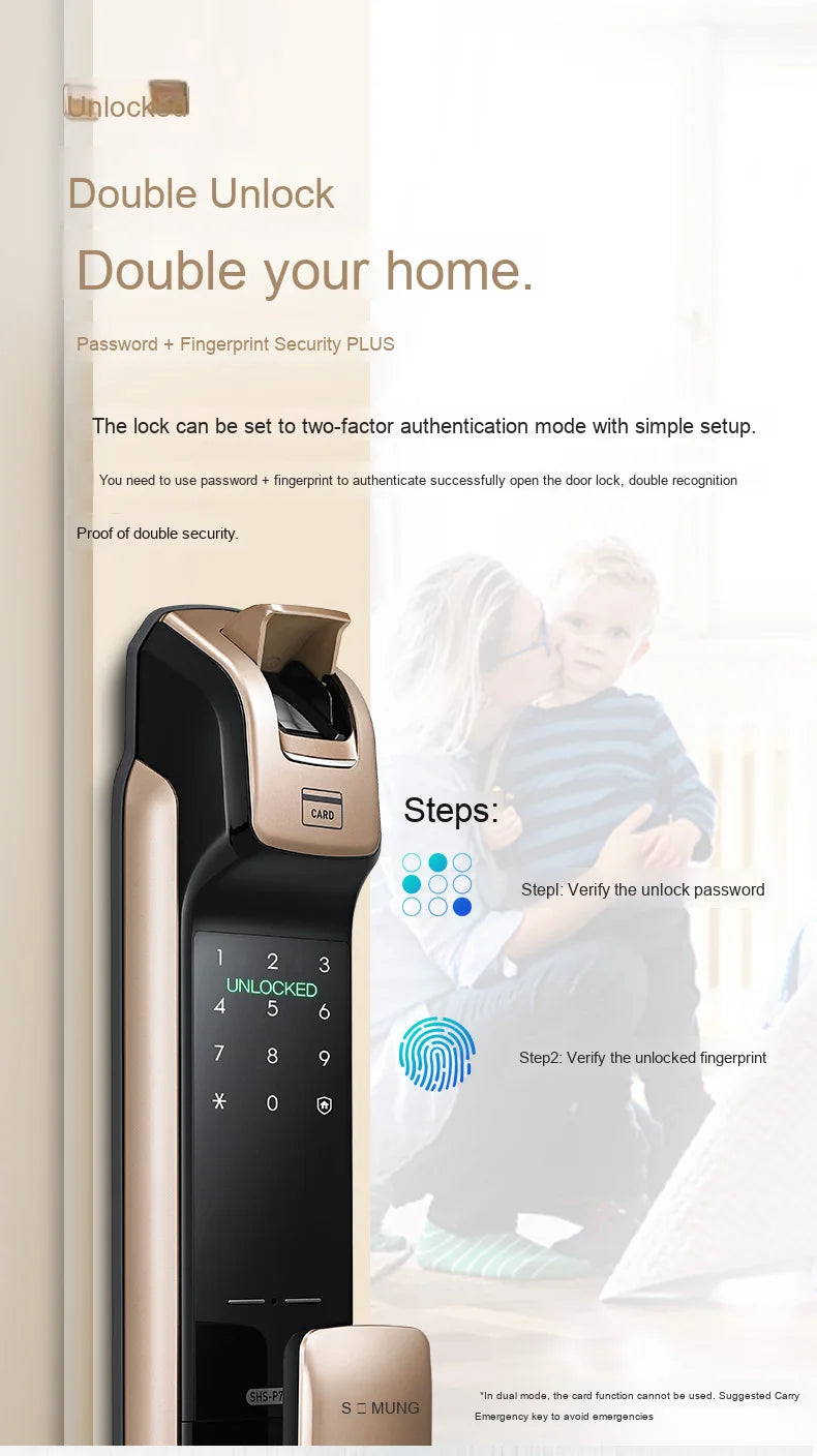 For SamsungSmart Lock DP728 Home Anti-theft Door Lock Aluminum Alloy Digital Fingerprint Password Lock  App