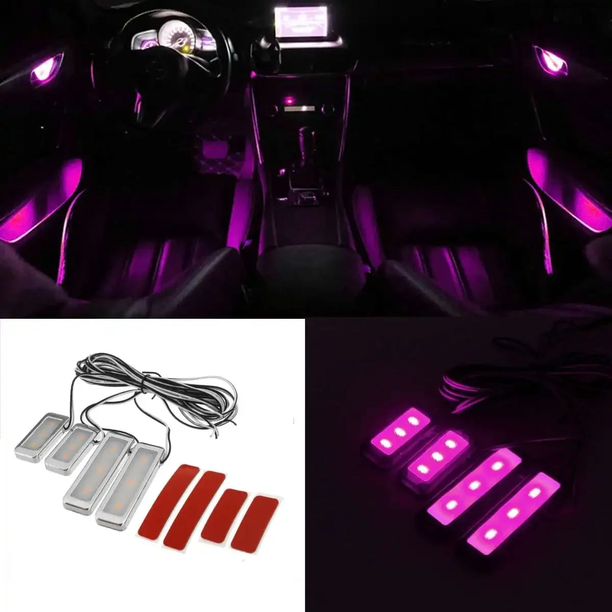 4Pcs LED Car Inner Light Bowl Decorative Lights Universal Auto Atmosphere Lamp Armrest Interior Door Handle Lighting Acceesories