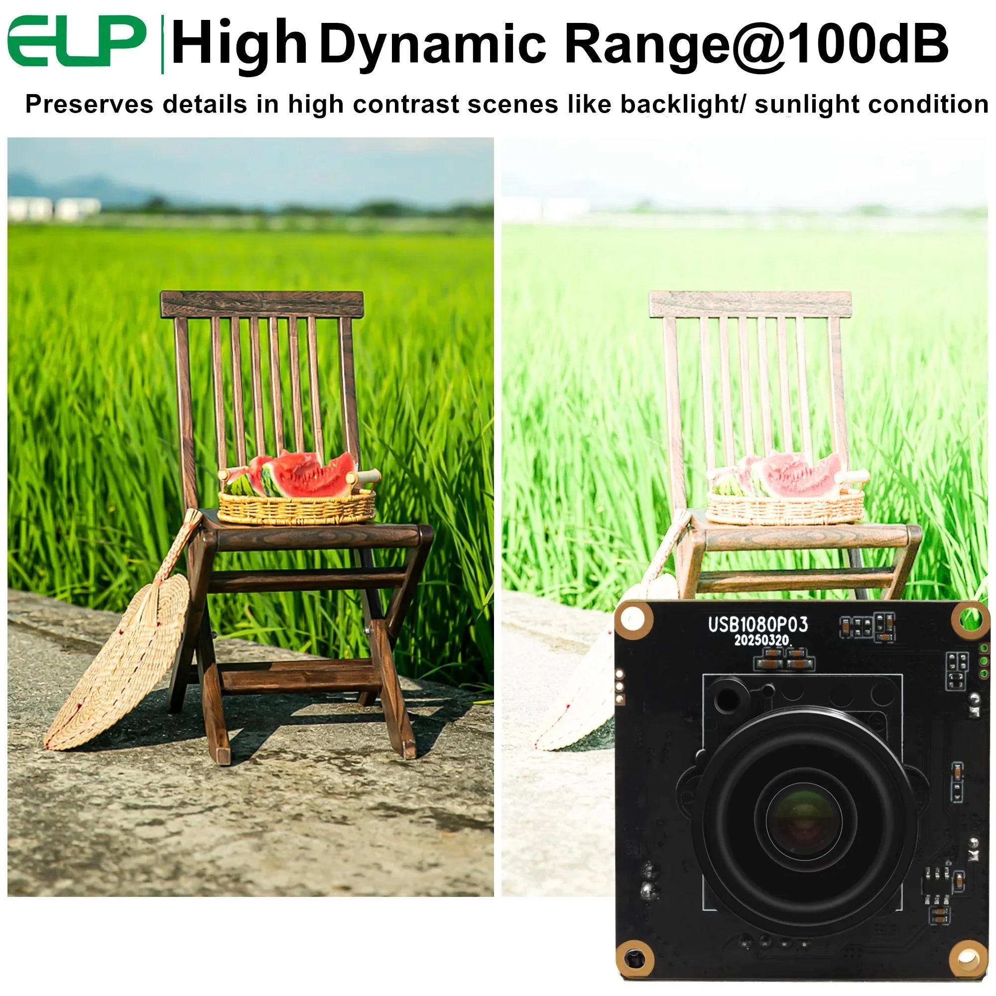 ELP Starvis HDR H.264 USB Camera Module 0.0001 Lux Star Black Low Light 1080P Webcam Module with F1.0 Aperture Lens for Security