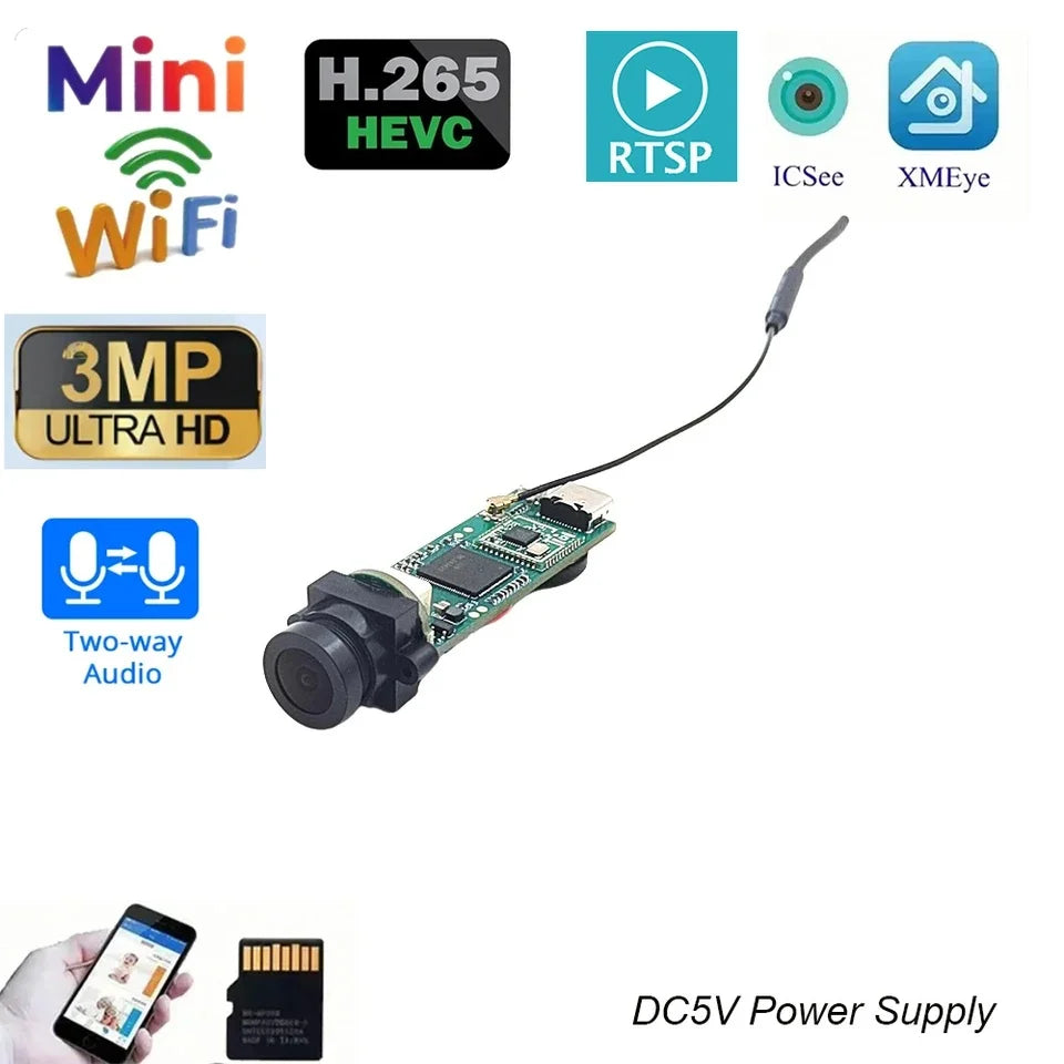 Mini Wifi ICSEE 3MP HD Wireless IP Camera Smart Cloud Security P2P with Two-Way Audio DIY Small Industry PCB Motherboard TF Card
