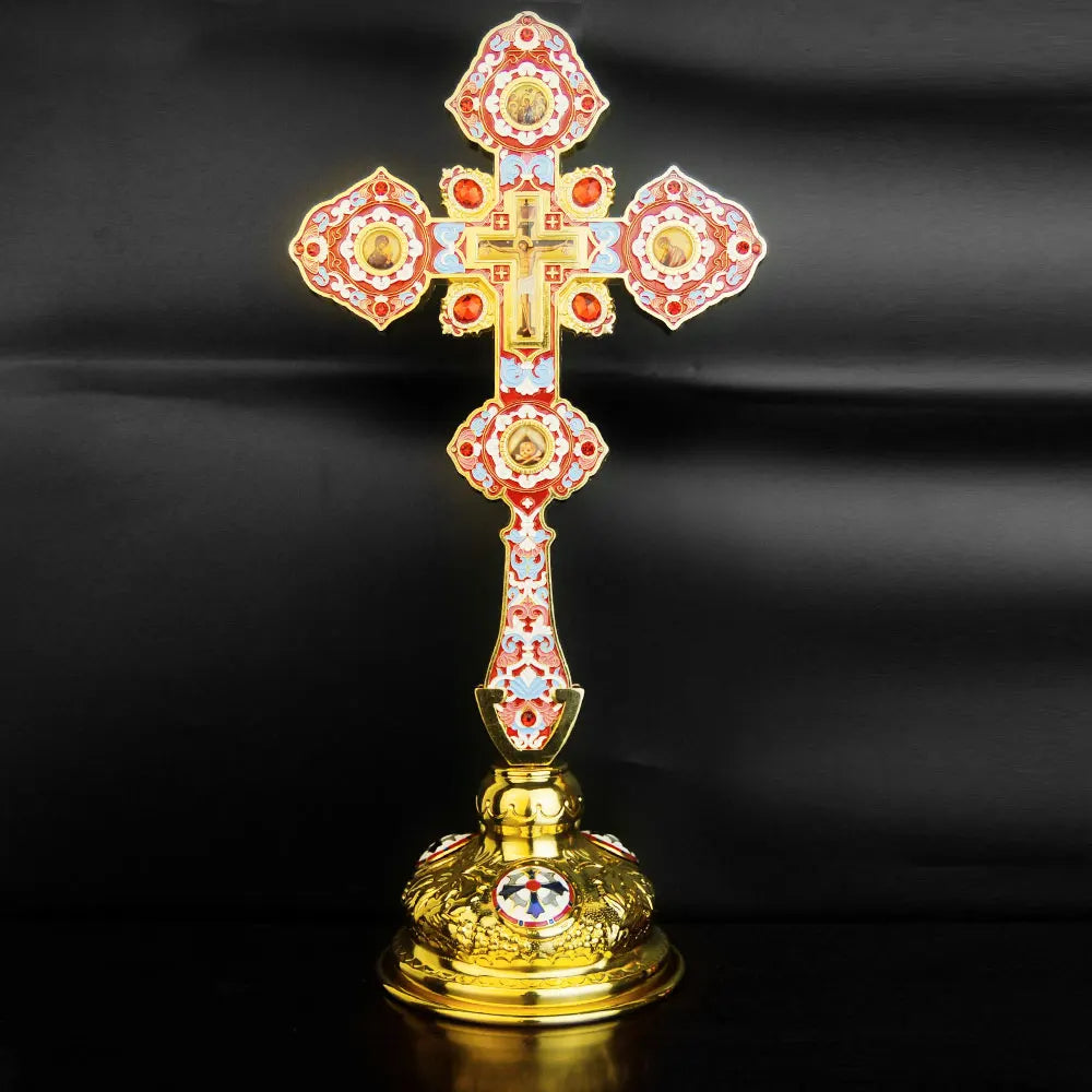 HT 2026 New Metal Cross Religious Jesus Icon Alloy Cross Standing Crucifix Decorative Orthodox Hand Cross Religious Gift