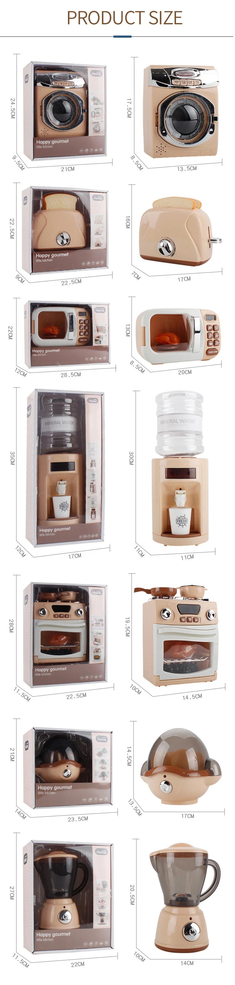 Simulation Electric Kitchen Toys Appliances Pop-up Toaster Microwave Oven Washer Dryer Mixer Blender Set Coffee Maker for Kids
