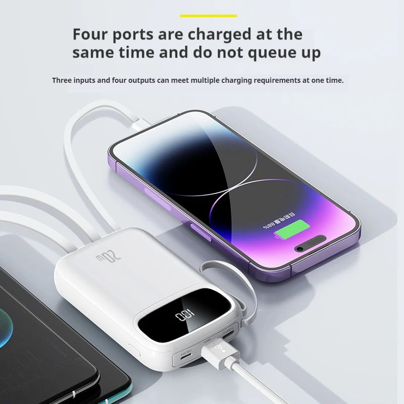 Customize Logo Power Bank 10000mAh Smart Phone Portable Slim Built in Cable Power Bank Outdoor Travel Power Banks