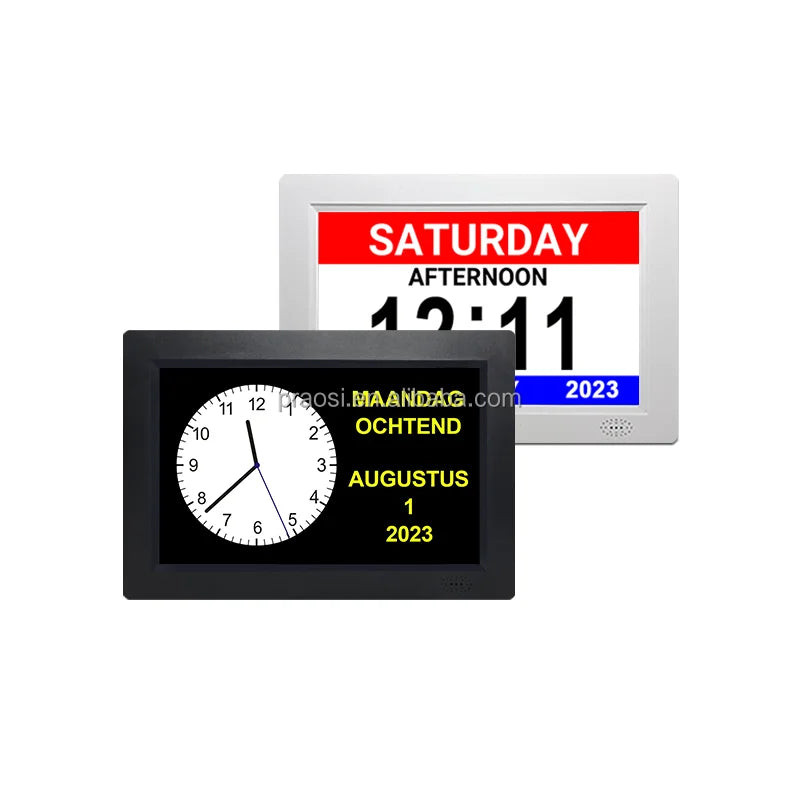 Pros 8" Elderly Digital Calendar Day Clock Auto DST Analogue Dementia Clock Custom Alarms Medication Reminders Remote Control