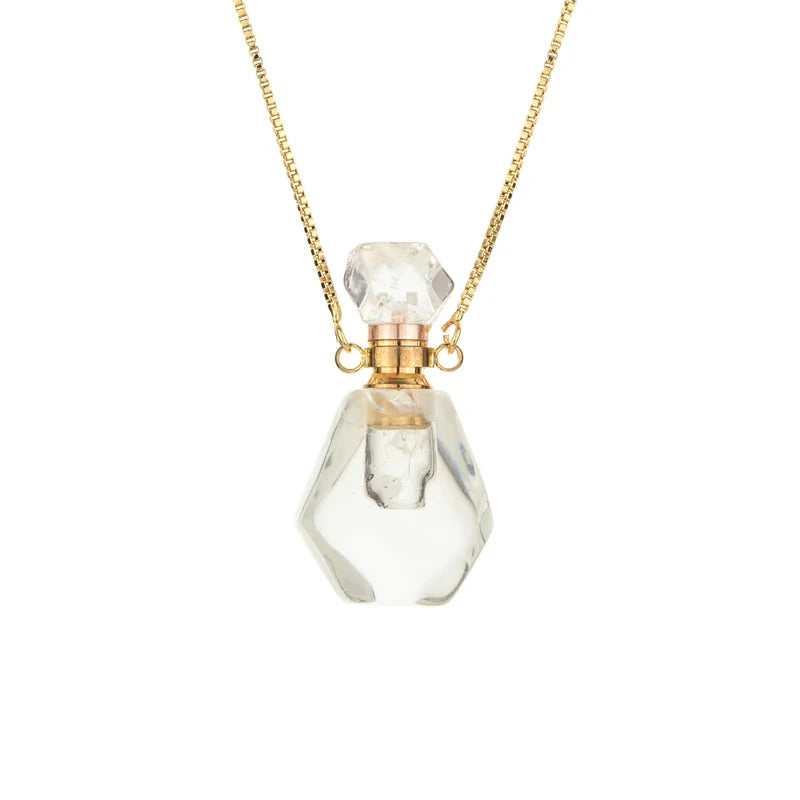 Wholesale Crystal Perfume Bottle Pendant Necklace Aromatherapy Essential Oil Natural Stone Perfume Bottle Pendant Necklace