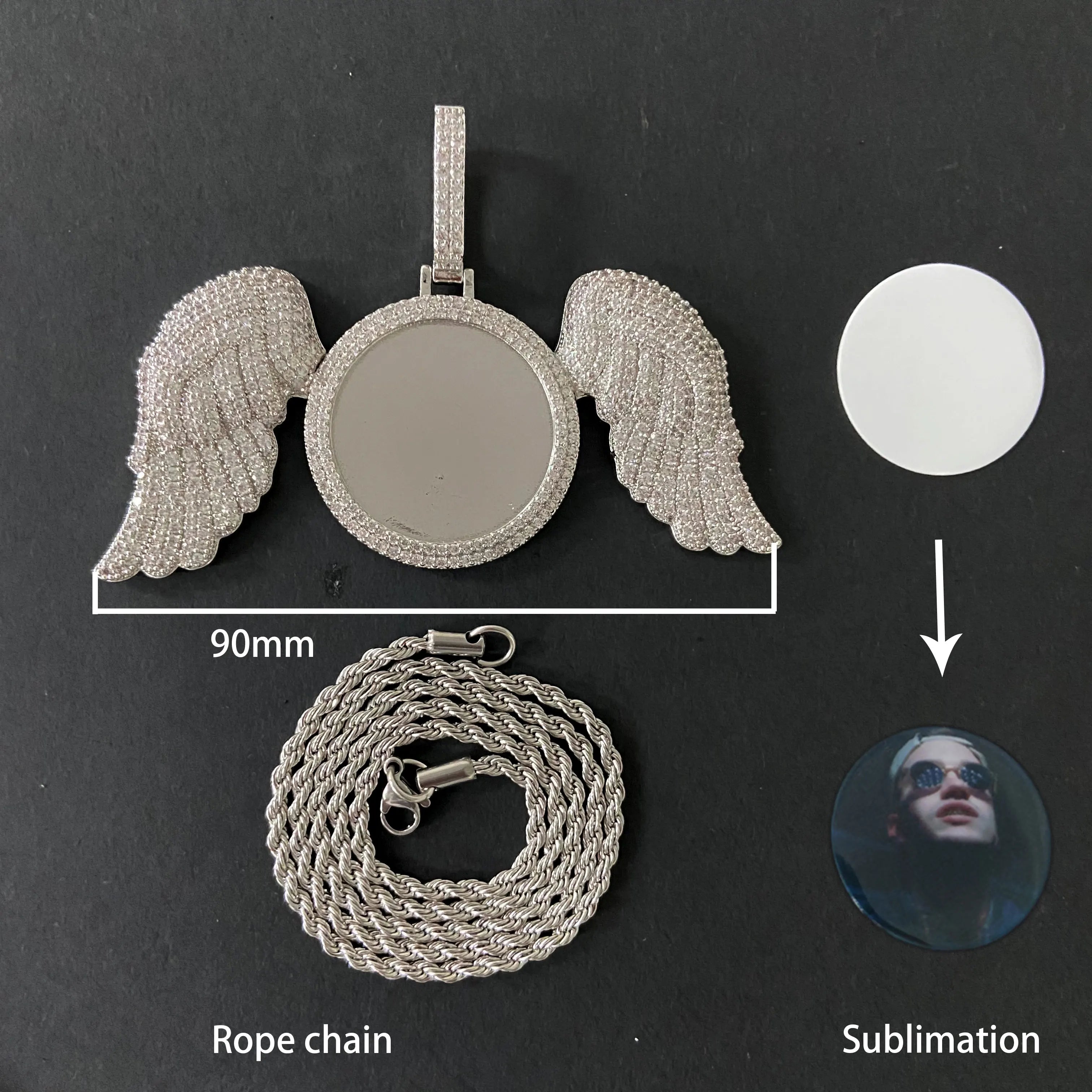 Hip Hop Custom Sublimation Necklace Blanks Bling Iced Out Custom Photo Pendant Diy Sublimation Pendant Necklace
