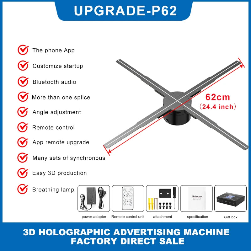 42 45 50 56 62 65cm 3D Hologram Sync LED Fan Stand Indoor Advertising Equipment Projector Display Ads OEM Proyector Player Stand