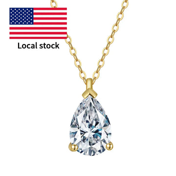 RINNTIN APN10 USA Local Stock Classic Design Pear Cut Cubic Zirconia Pendant Necklace 925 Silver Jewelry for Women Fine Jewelry
