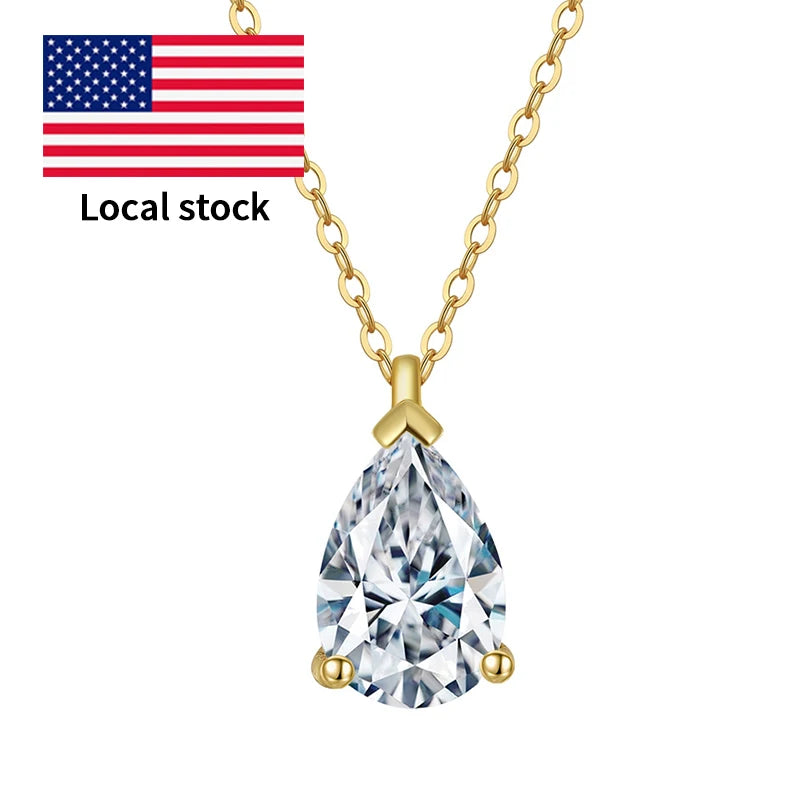 RINNTIN APN10 USA Local Stock Classic Design Pear Cut Cubic Zirconia Pendant Necklace 925 Silver Jewelry for Women Fine Jewelry