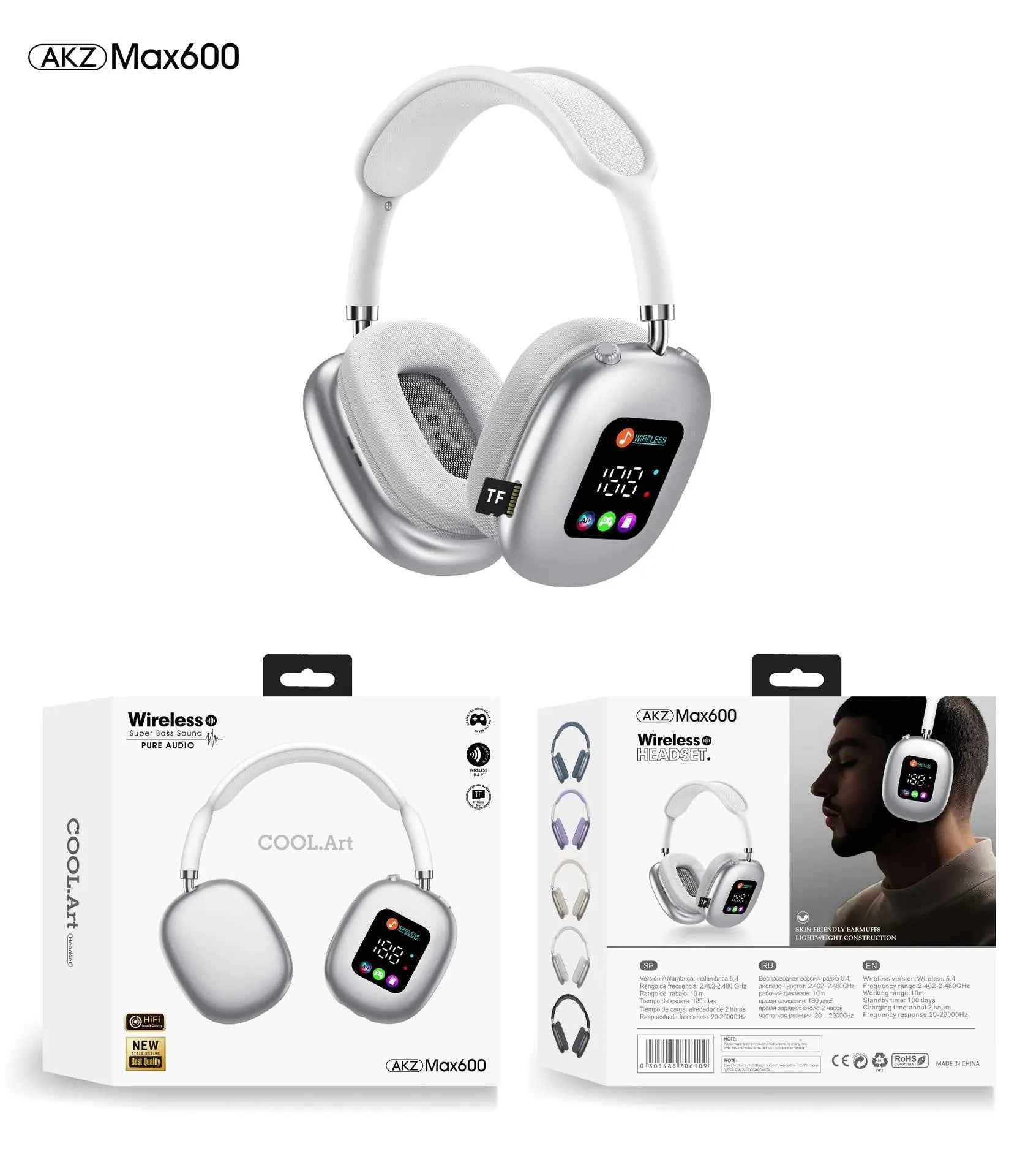 Factory Private Model Headband Dynamic Wireless Earphones RGB Lighting IPX5 Waterproof Screen On-ear & Over-ear Headphones