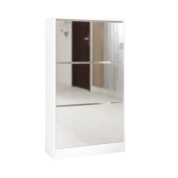Modern Narrow Convertible Shoe Storage Cabinet Mirror MDF+Glass Slim 3-Tier Shoe Rack for Living Room Apartment Home Furniture