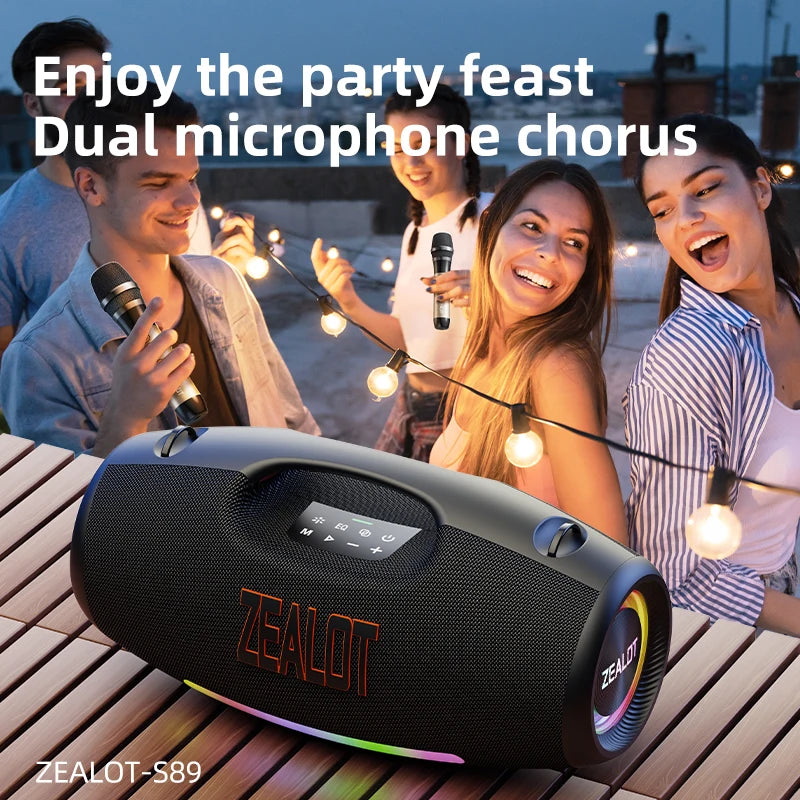 ZEALOT S89 250W Powerful Speaker with 2 Wireless Microphones, RGB Lights with Shoulder Strap, Perfect for Home & Outdoor Party
