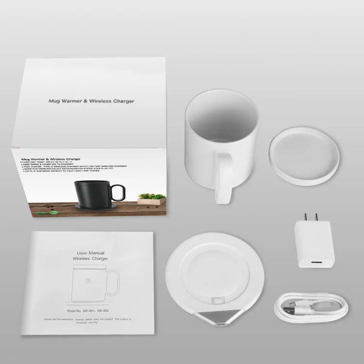 Holiday Smart Ceramic Warmer Mug Gift Set logo Custom 55degree Thermostatic Mug with Wireless Charger