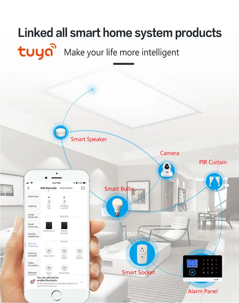 Smart Home WiFi GSM Alarm System for Home with Motion Sensor Wireless Siren Night Vision IP Camera Tuya Support Alexa