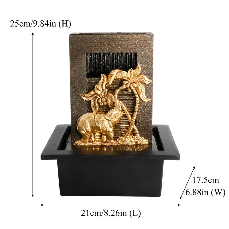 Indoor Elephant Desktop Fountain and Waterfall, Golden Elephant Waterfall Decoration, Perfect for Home Display on TV Stands