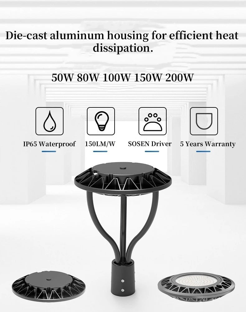 Quality Area Pole Light 50W IP65 Waterproof Outdoor Led Post Top Light for Garden Yard Street Lighting