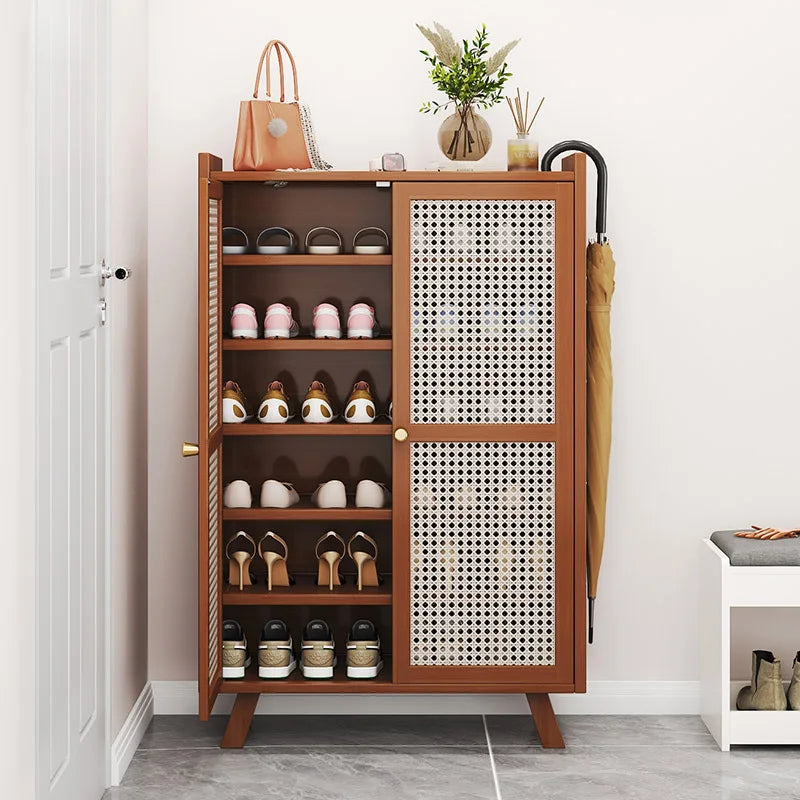 Modern Stainless Steel Shoe Cabinet with Breathable Panel Extendable Bamboo Doors Furniture for Home Hotel for Entry Living Room