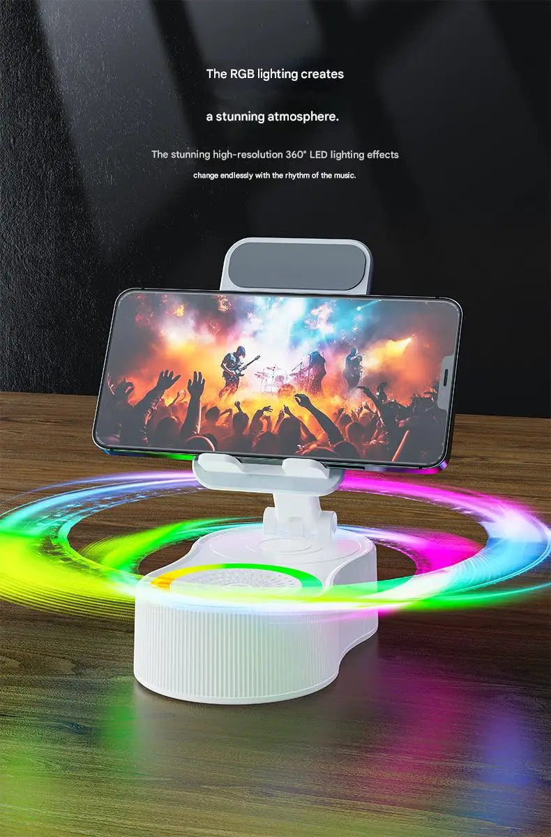 Multi Function Device 360 Rotating Speaker Height Adjustable Phone Stand Built in Power Bank  and Mini Ambient Light