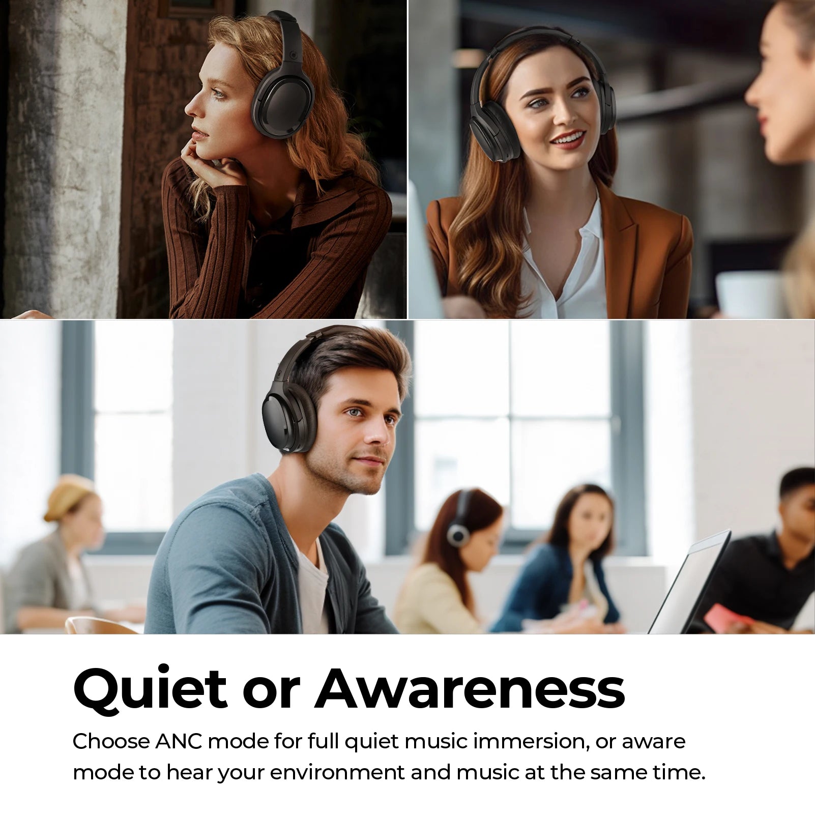 Hybrid Active Noise Cancelling Headphones ANC BT5.4 Wireless Bluetooth Headphones with Microphone Deep Bass and 30h Playtime