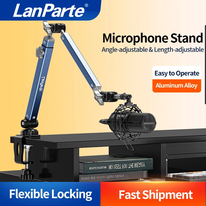 LanParte Aluminum Alloy 360 Degree Adjustable Podcast Microphone Stand Holder with Desktop Clamp Mount