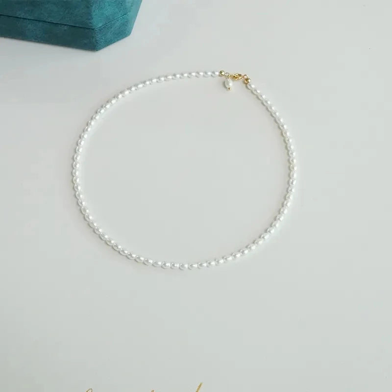 Wholesale 14K Gold-Filled 3A 4-5mm Small White Freshwater Pearl Beaded Necklaces Classic Link Chain Unisex Perfect Gift